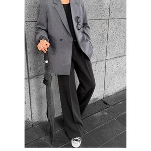 OH garments Black Front Pleat Wide Trousers S